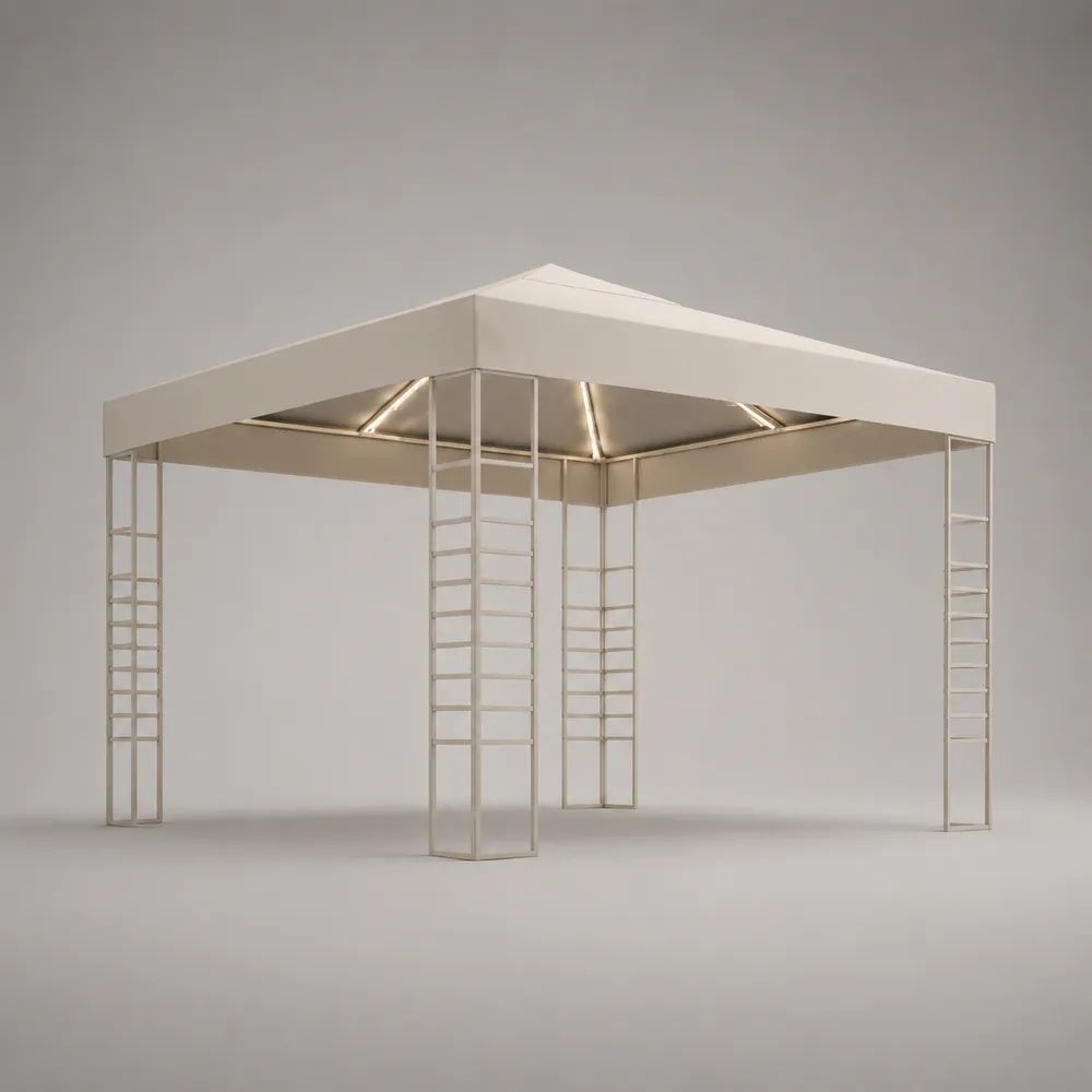 Tonnelle de jardin carrée en acier avec toit en polyester beige, 300 × 300 × 270 cm