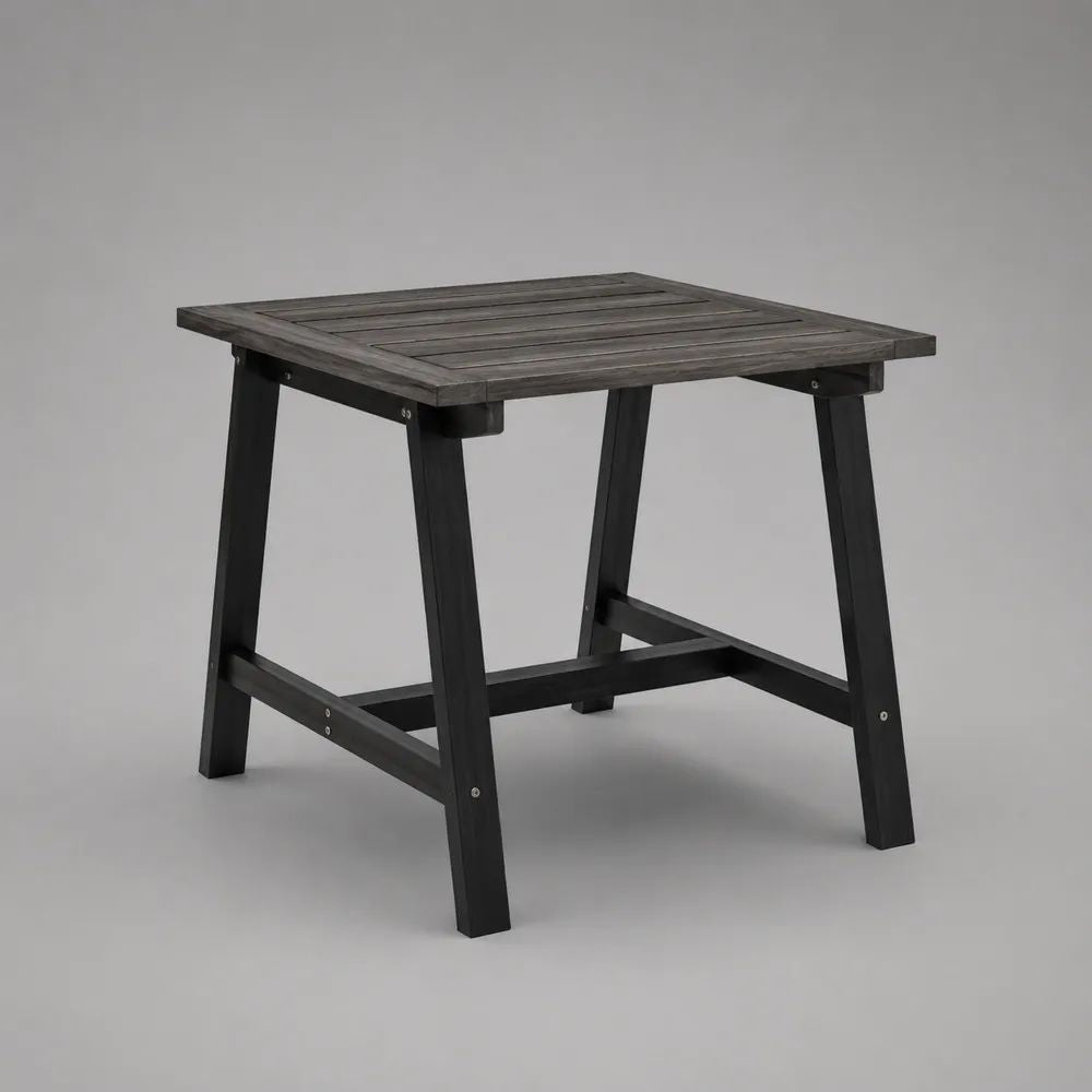 Table de jardin carrée en bois massif gris foncé et noir 80 × 80 × 75 cm