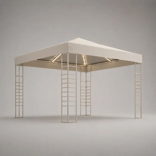 Tonnelle de jardin carrée en acier avec toit en polyester beige, 300 × 300 × 270 cm