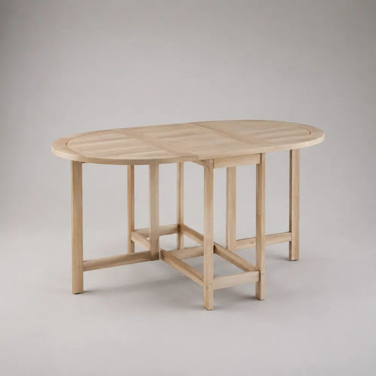 Table de jardin pliante ovale à deux abattants en bois, naturel clair, 120 × 70 × 75 cm