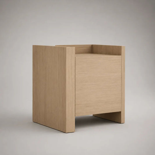 Table de chevet rectangulaire en MDF plaqué chêne clair avec tiroir et plateau à rebords, 40 × 35 × 50 cm