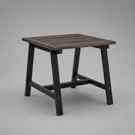 Table de jardin carrée en bois massif gris foncé et noir 80 × 80 × 75 cm