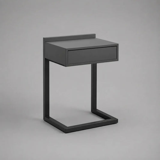 Table de chevet rectangulaire en acier noir mat avec tiroir, 45 × 40 × 65 cm