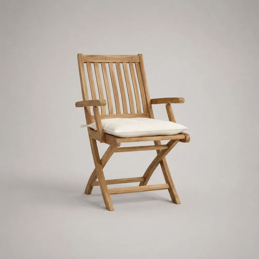 Fauteuil de jardin pliant en bois d'acacia massif avec coussin écru, 58 × 62 × 92 cm