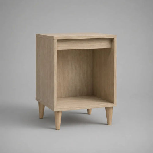 Table de chevet rectangulaire en bois avec niche ouverte, effet chêne clair, 40 × 35 × 55 cm