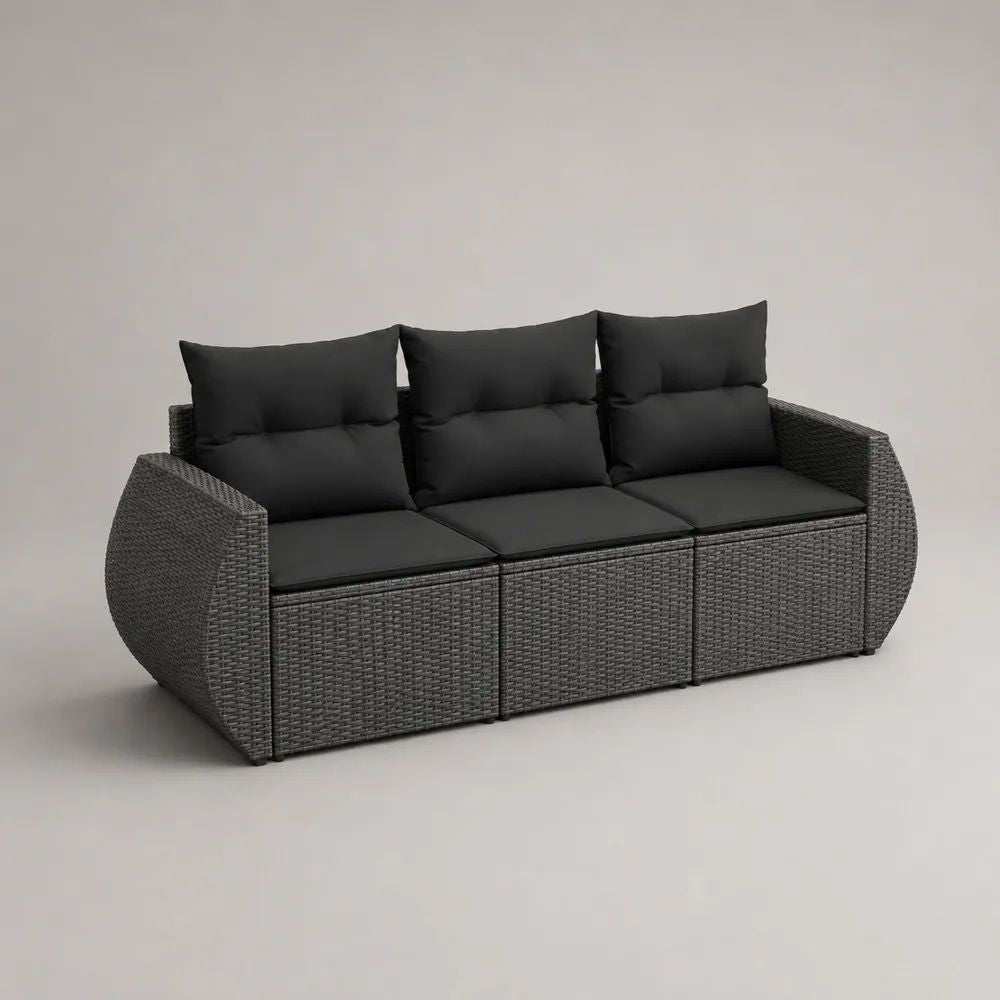Canapé de jardin modulable 3 places en résine tressée PE et acier, gris anthracite et noir, 196 × 75 × 76 cm