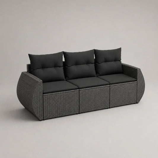 Canapé de jardin modulable 3 places en résine tressée PE et acier, gris anthracite et noir, 196 × 75 × 76 cm