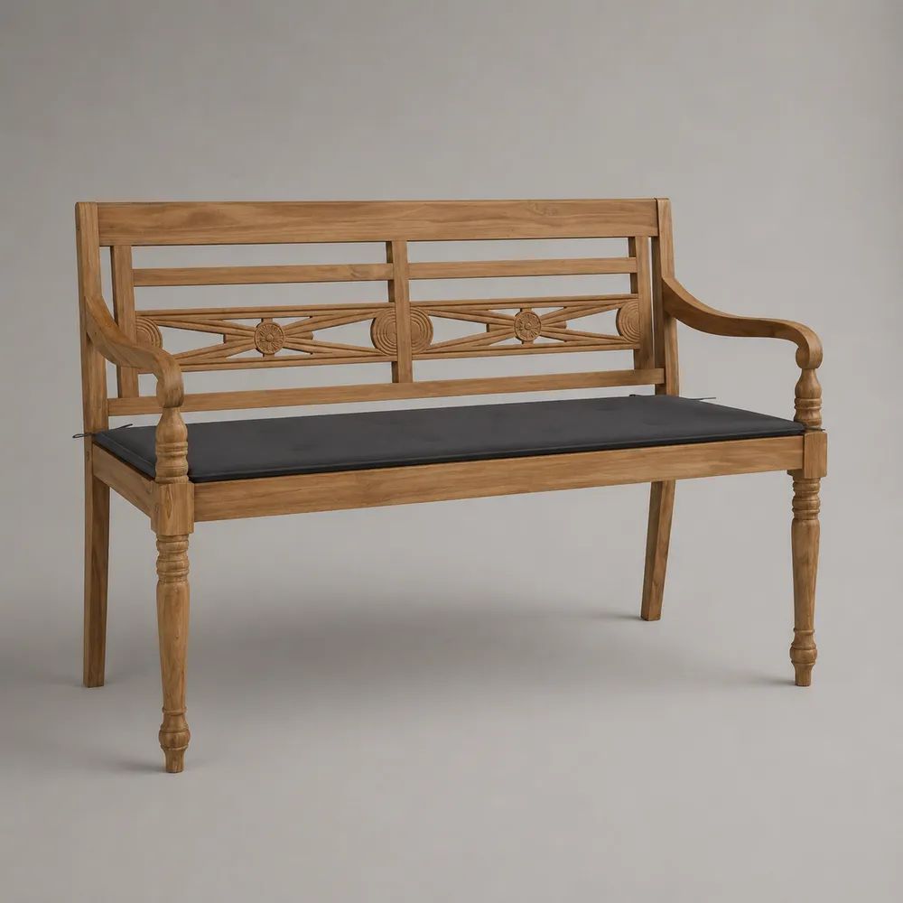 Banc de jardin 2 places en teck massif avec coussin anthracite, 120 x 51,5 x 84 cm, marron