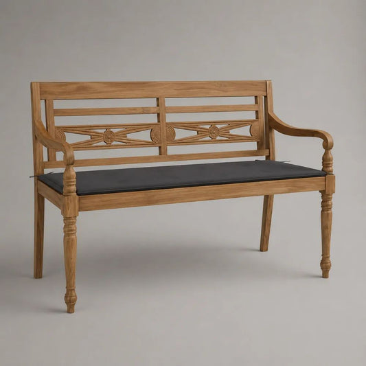 Banc de jardin 2 places en teck massif avec coussin anthracite, 120 x 51,5 x 84 cm, marron