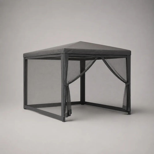 Tonnelle de jardin carrée en acier et polyester avec moustiquaires, gris anthracite, 300 x 300 x 255 cm